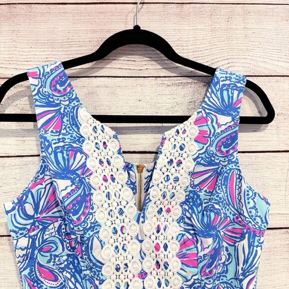 Lilly Pulitzer Target 20th Anniversary My Fans Shift Dress Blue Pink Crochet - Picture 2 of 13
